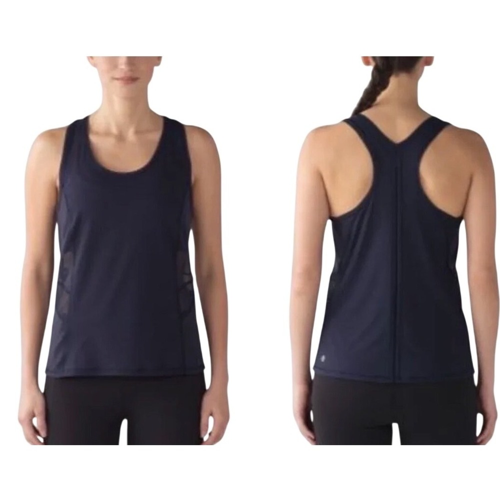 Lululemon Embodiment Tank Top Midnight Navy Swiss Dotted Mesh Trim Yoga Gym